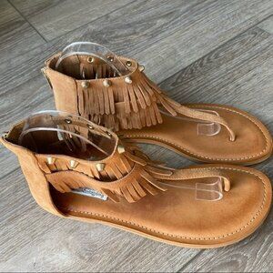 Arnold Churgin Handmade Fringe Studded Boho Ankle Strap  Sandal